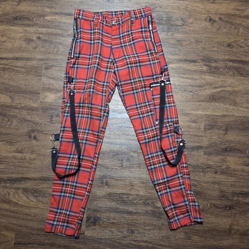 Vintage Dogpile Red Plaid Bondage Goth Punk Pants 28